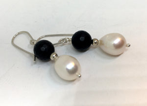 Onyx and Freshwater Pearl Drop Earrings