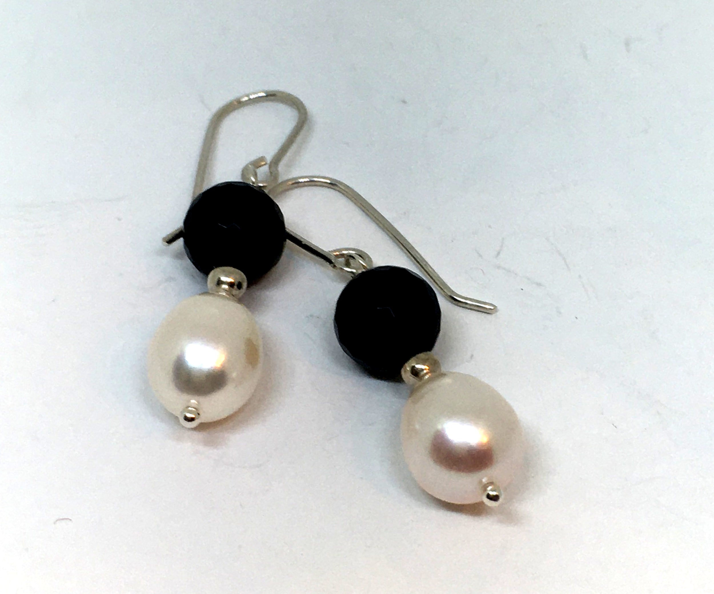 Onyx and Freshwater Pearl Drop Earrings