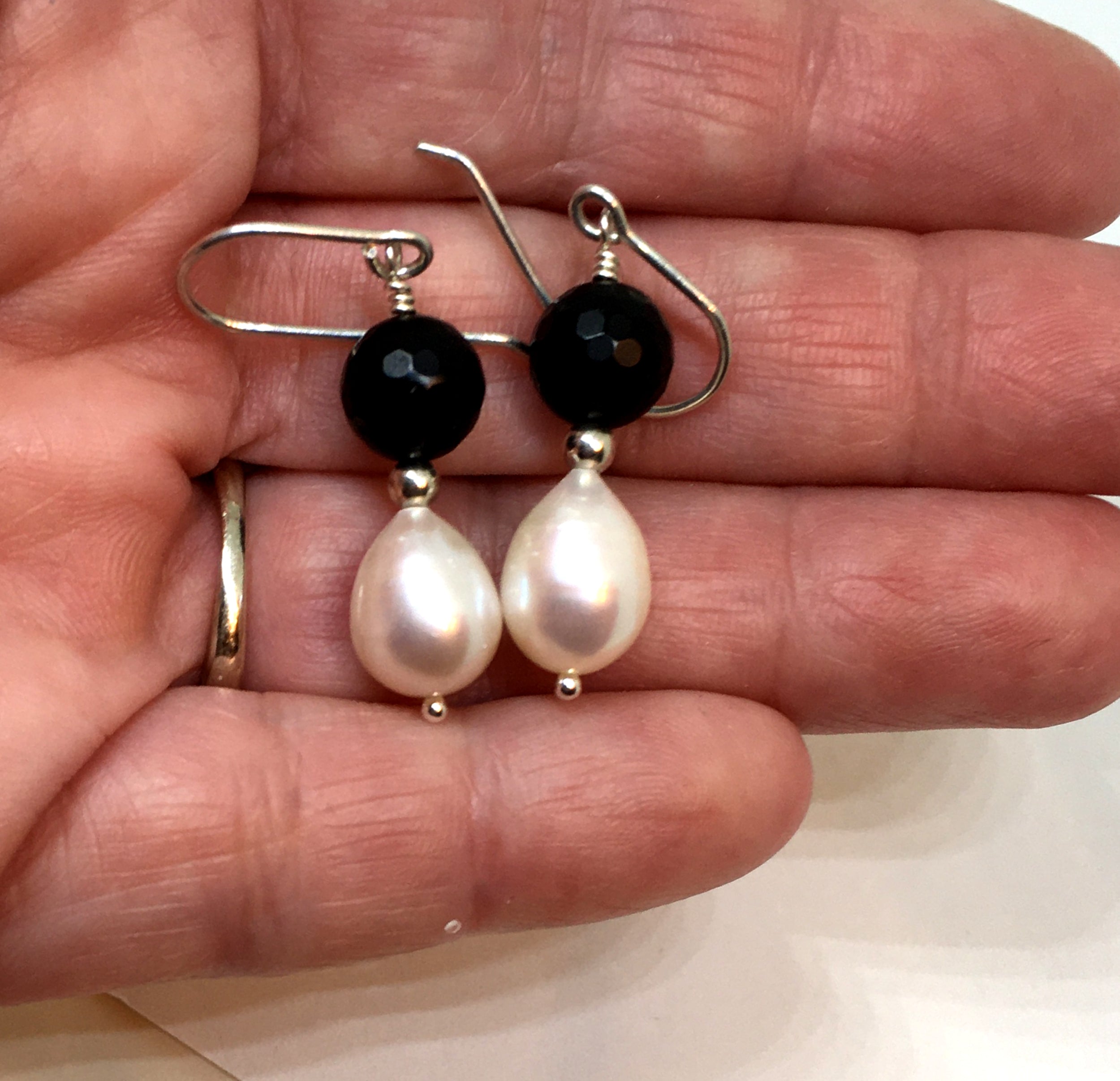 Onyx and Freshwater Pearl Drop Earrings