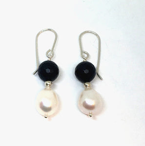 Onyx and Freshwater Pearl Drop Earrings