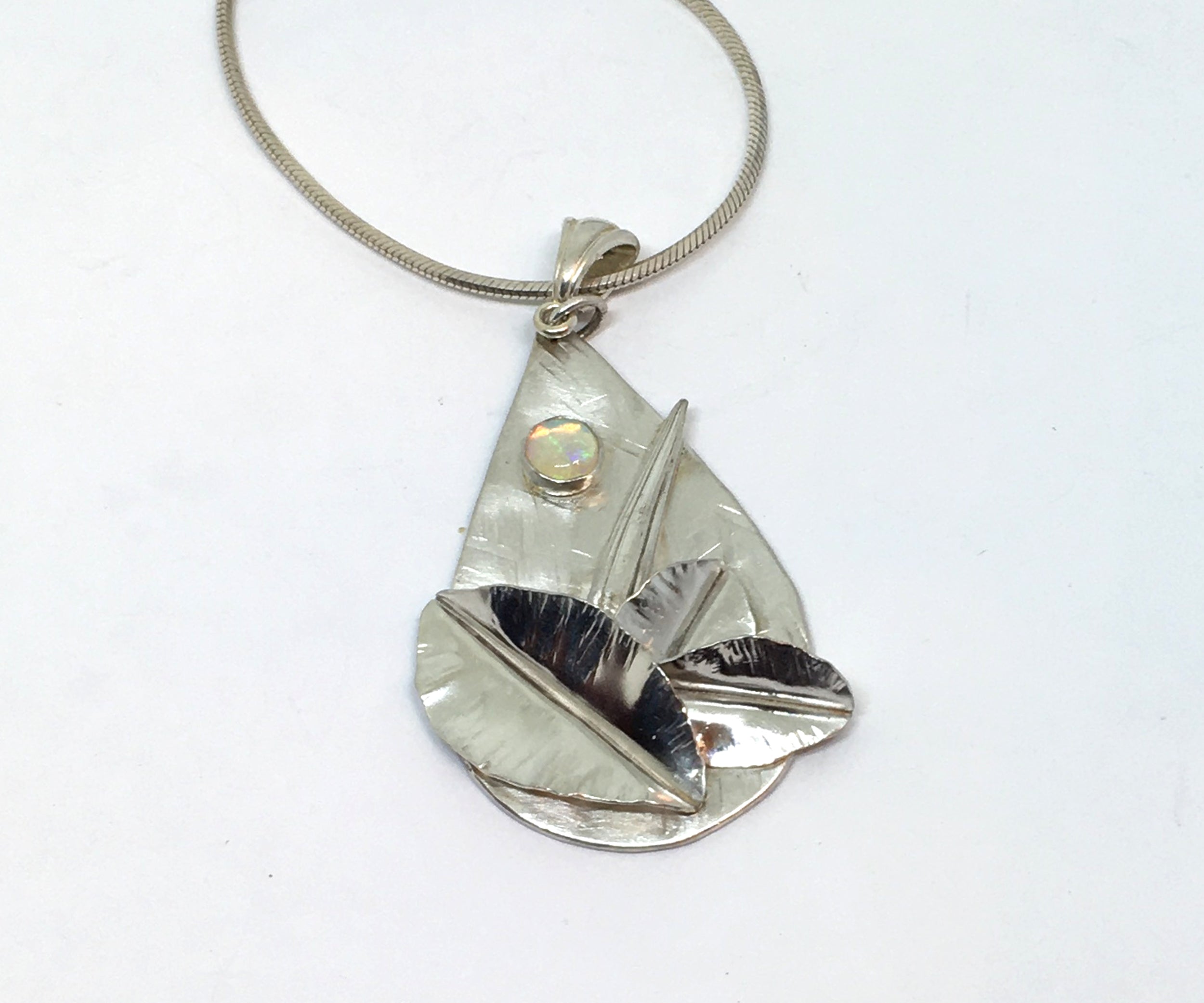 Botanical Opal Sterling Silver Pendant Necklace - Moon Garden