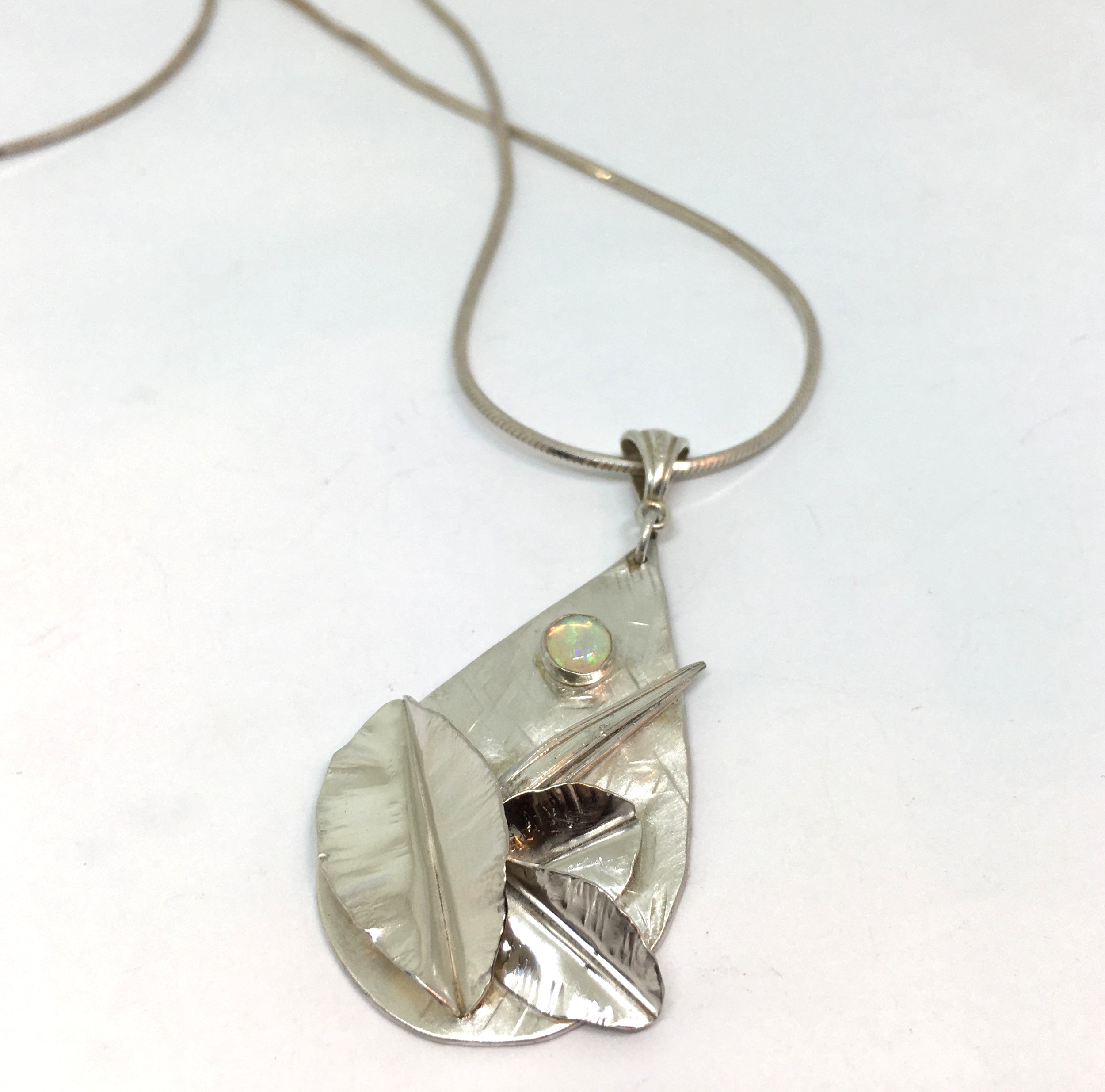 Botanical Opal Sterling Silver Pendant Necklace - Moon Garden