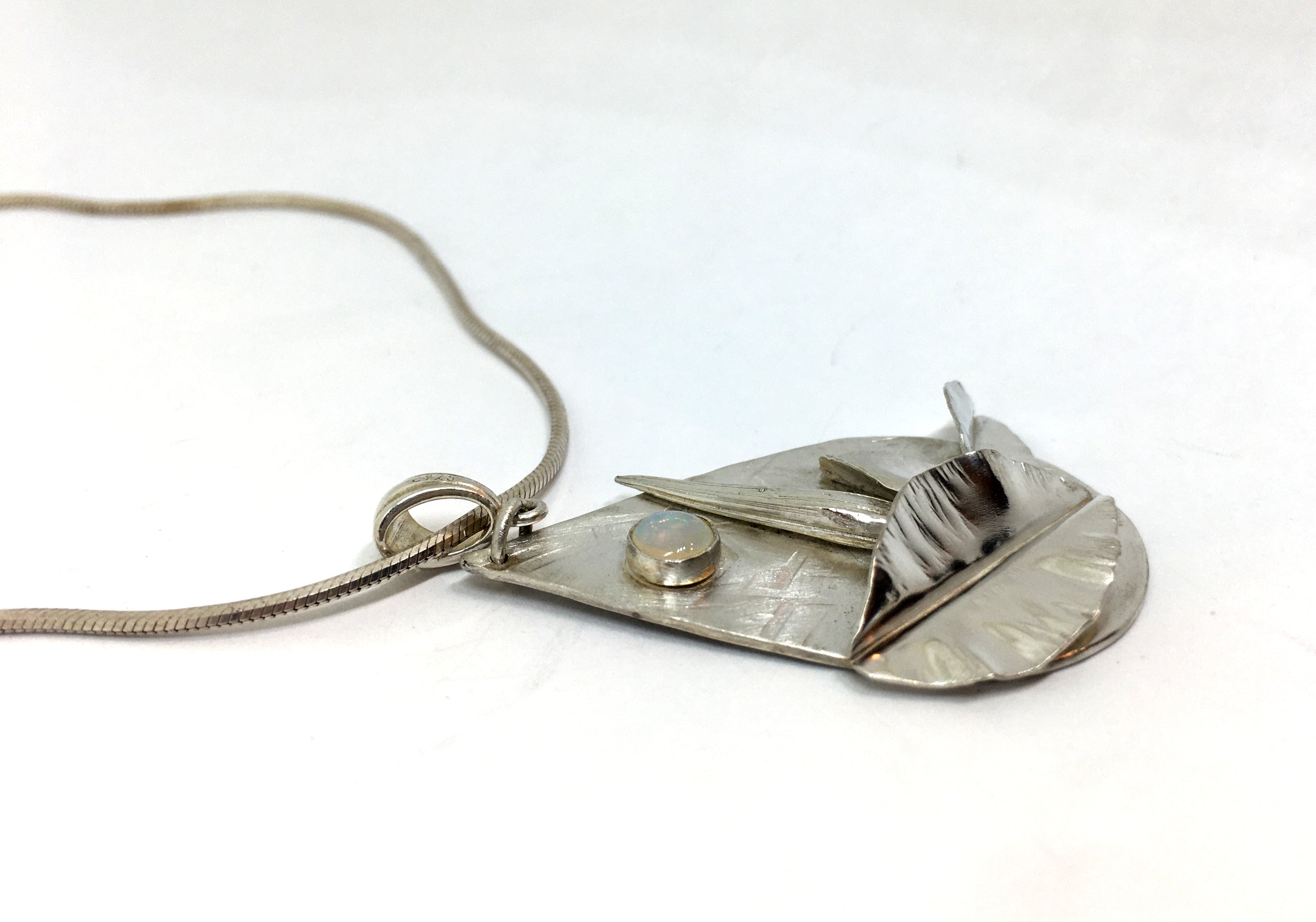 Botanical Opal Sterling Silver Pendant Necklace - Moon Garden