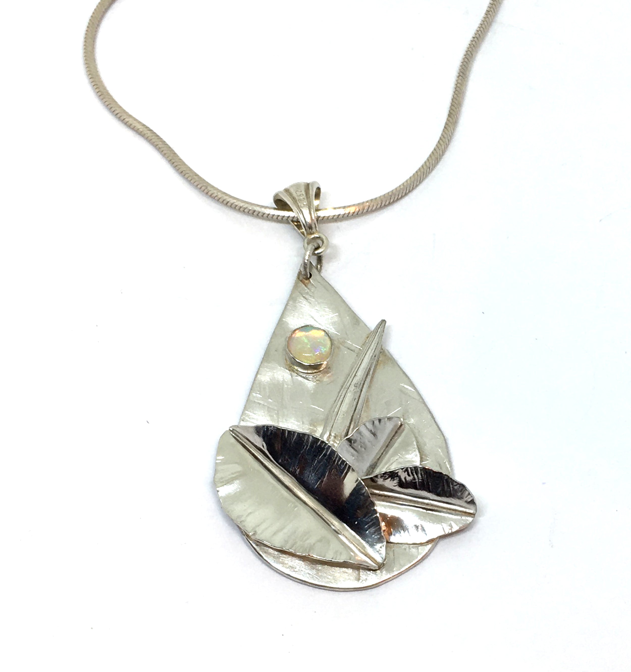 Botanical Opal Sterling Silver Pendant Necklace - Moon Garden