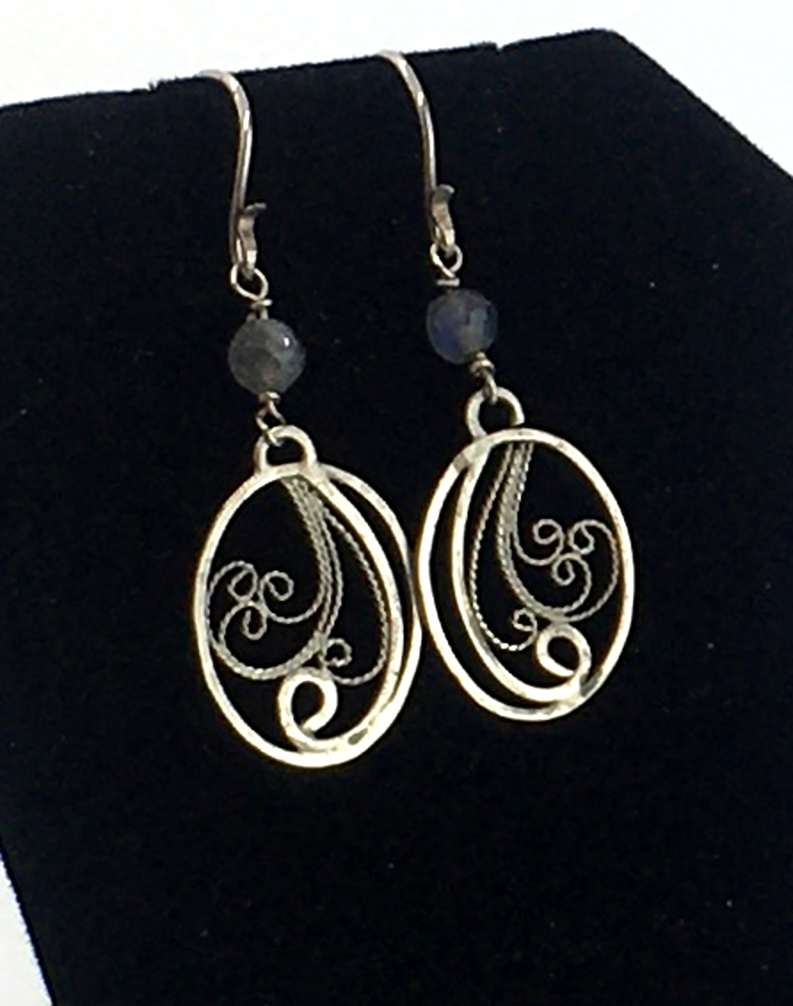 Handmade Oval Filigree Earrings with Labradorite Gemstone