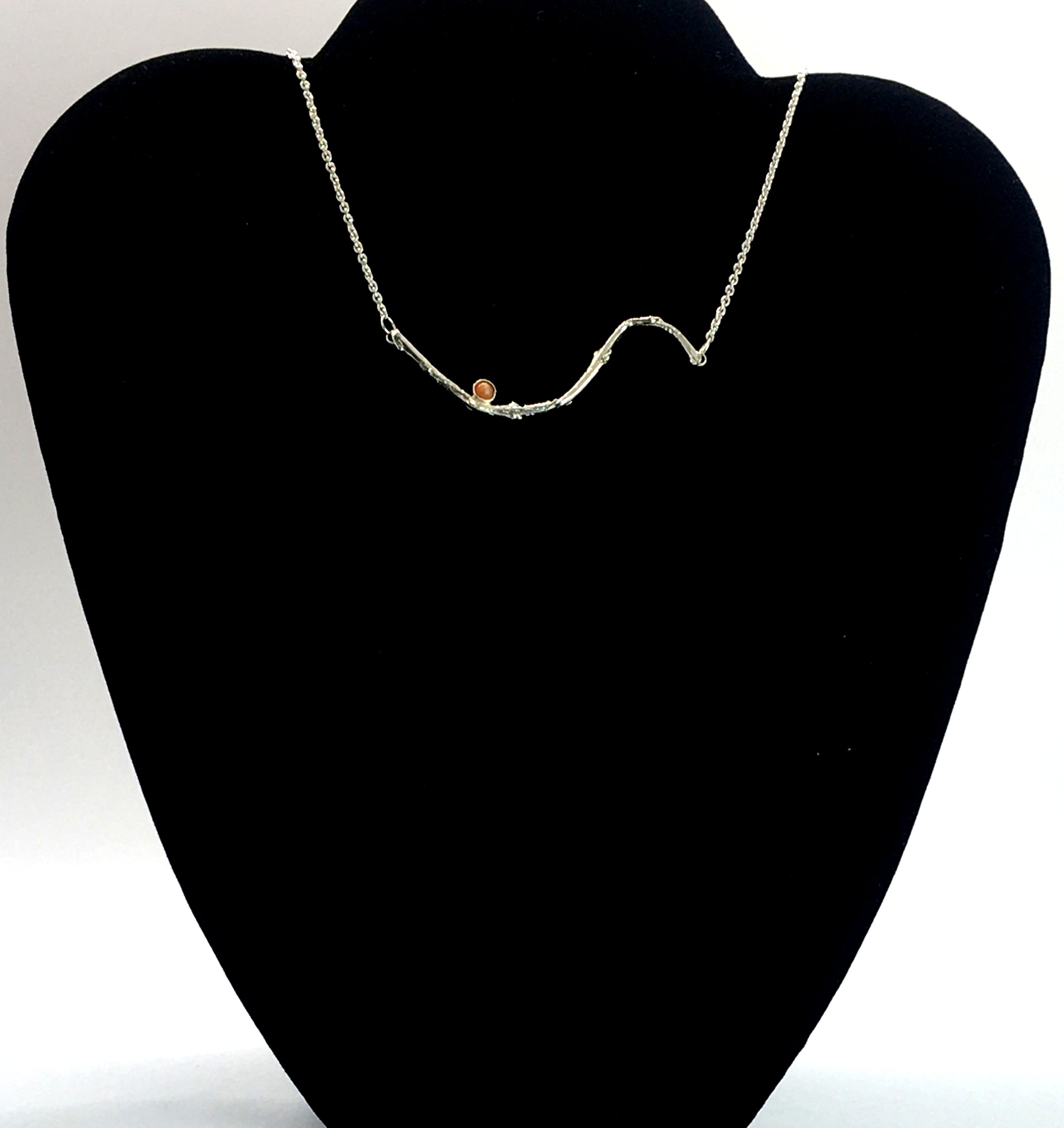 Sterling Silver Olive Twig Necklace with Peach Moonstone