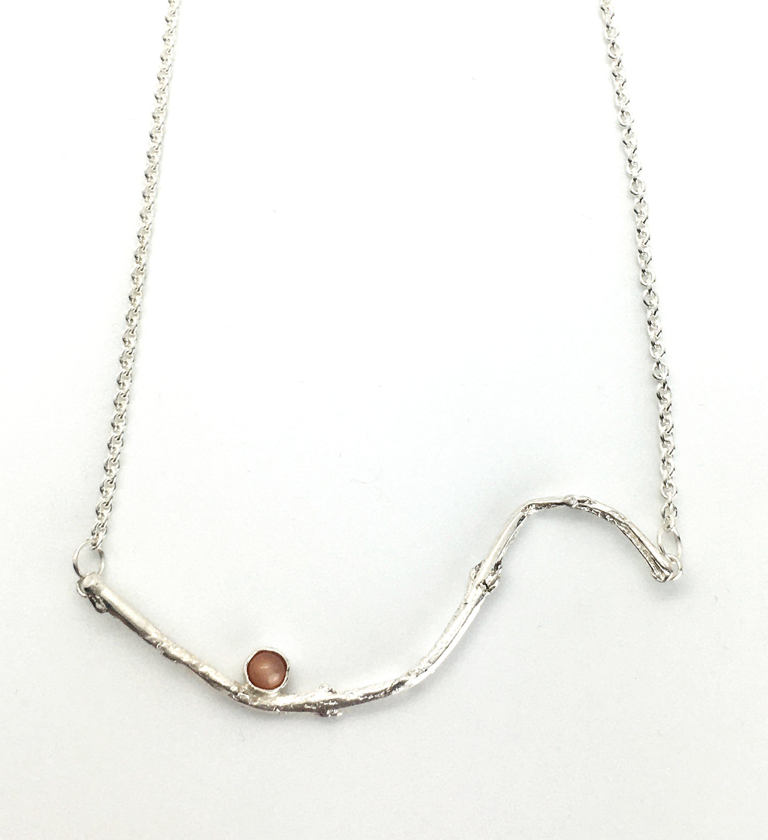 Sterling Silver Olive Twig Necklace with Peach Moonstone