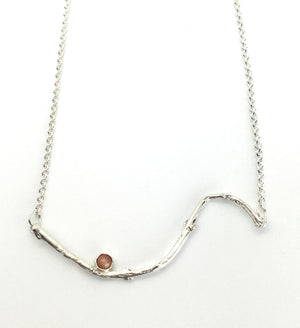 Sterling Silver Olive Twig Necklace with Peach Moonstone