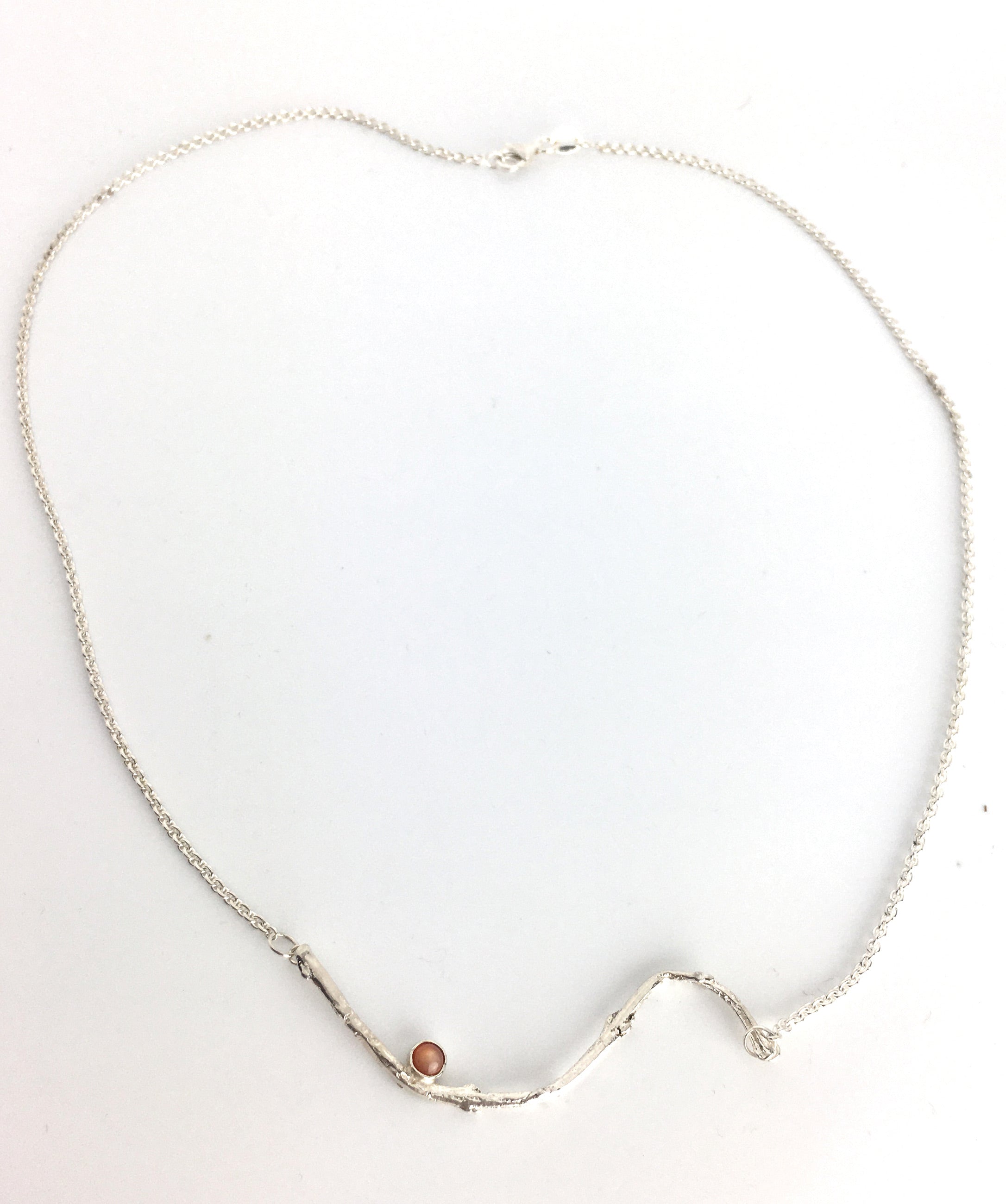 Sterling Silver Olive Twig Necklace with Peach Moonstone