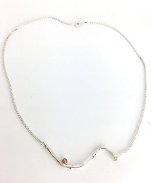 Sterling Silver Olive Twig Necklace with Peach Moonstone