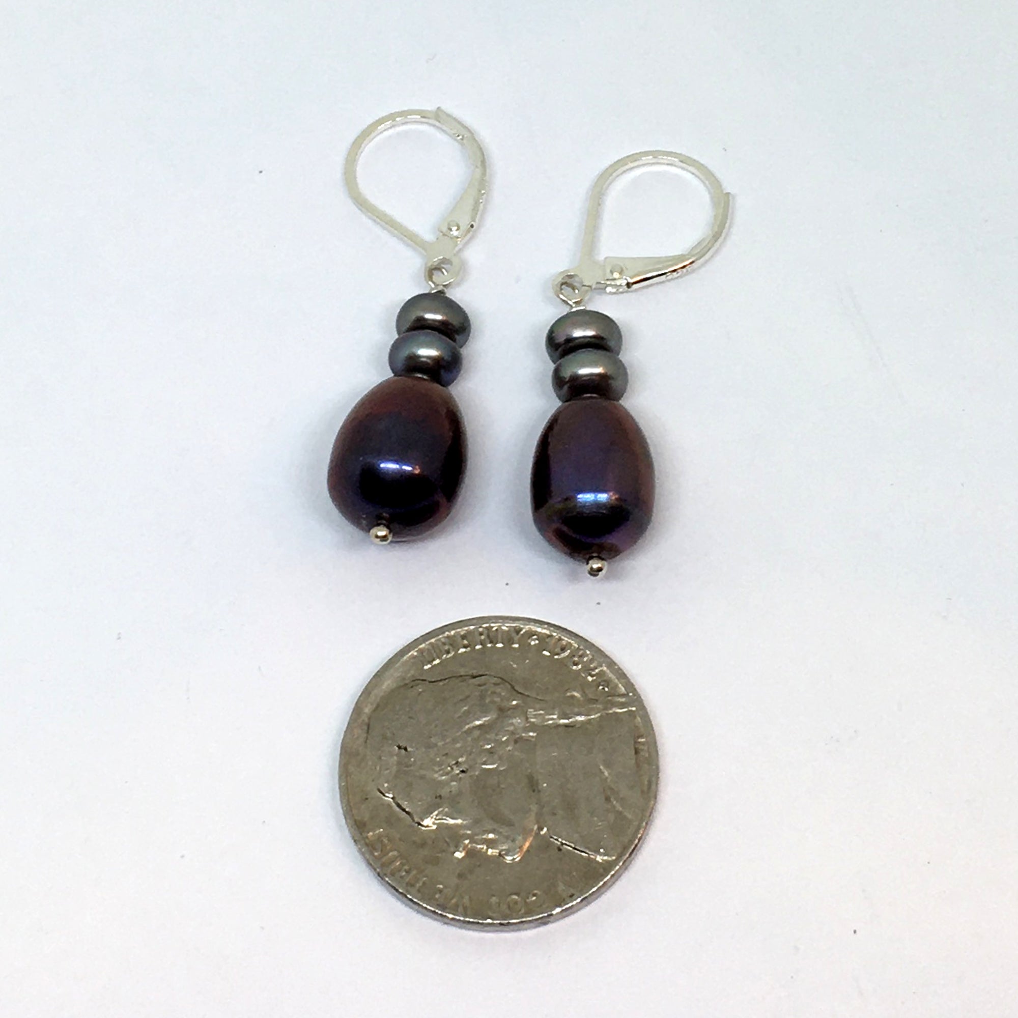 Teardrop Peacock Pearl Dangle Leverback Earrings in Sterling Silver