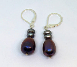 Freshwater Teardrop Peacock Pearl Earrings with Leverback Earwires