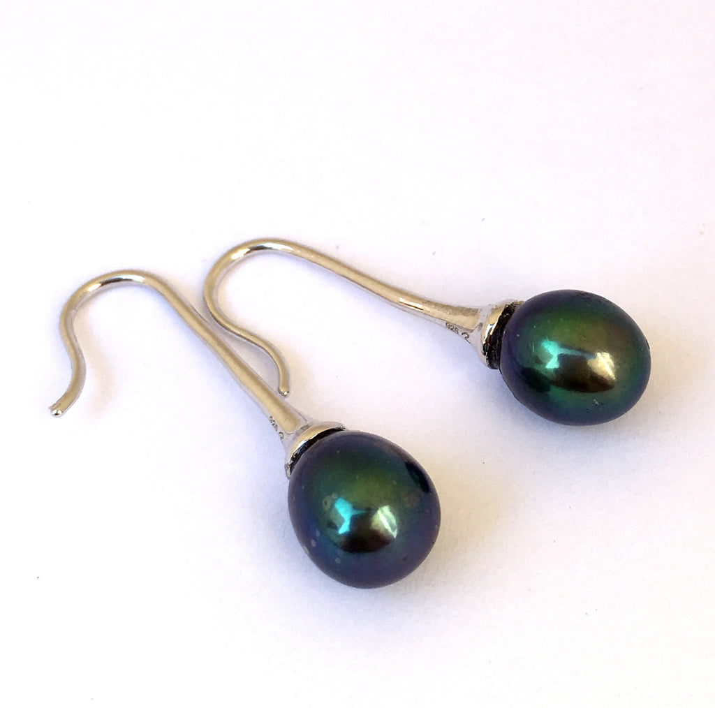 Single Peacock Pearl Sterling Silver Earrings