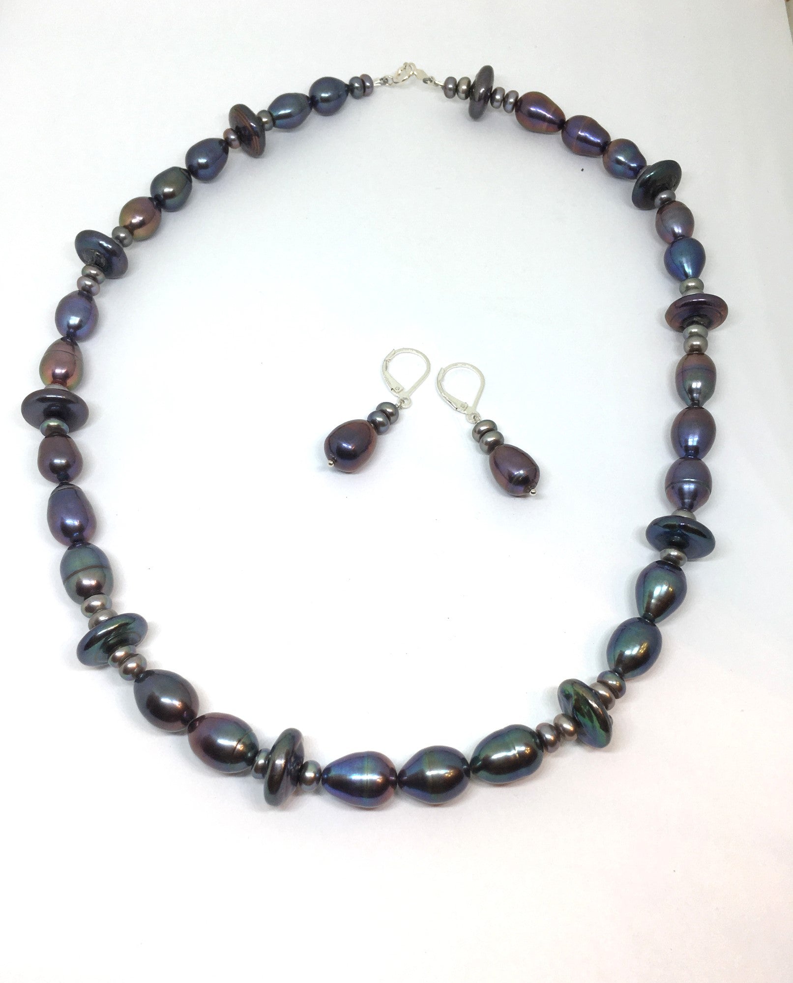 Mixed freshwater peacock pearl necklace and leverback earring set is an option