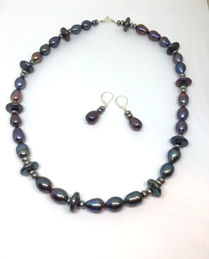 Mixed freshwater peacock pearl necklace and leverback earring set is an option