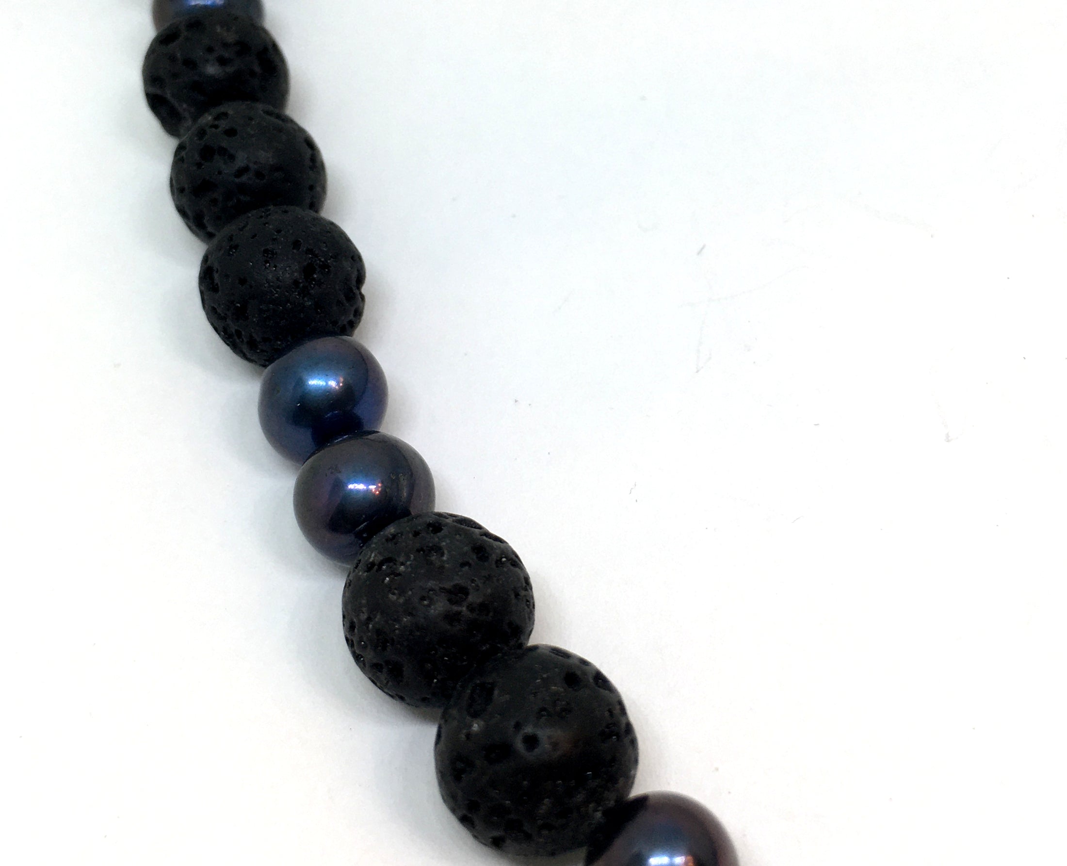 Black Peacock Pearl and Lava Beaded Necklace
