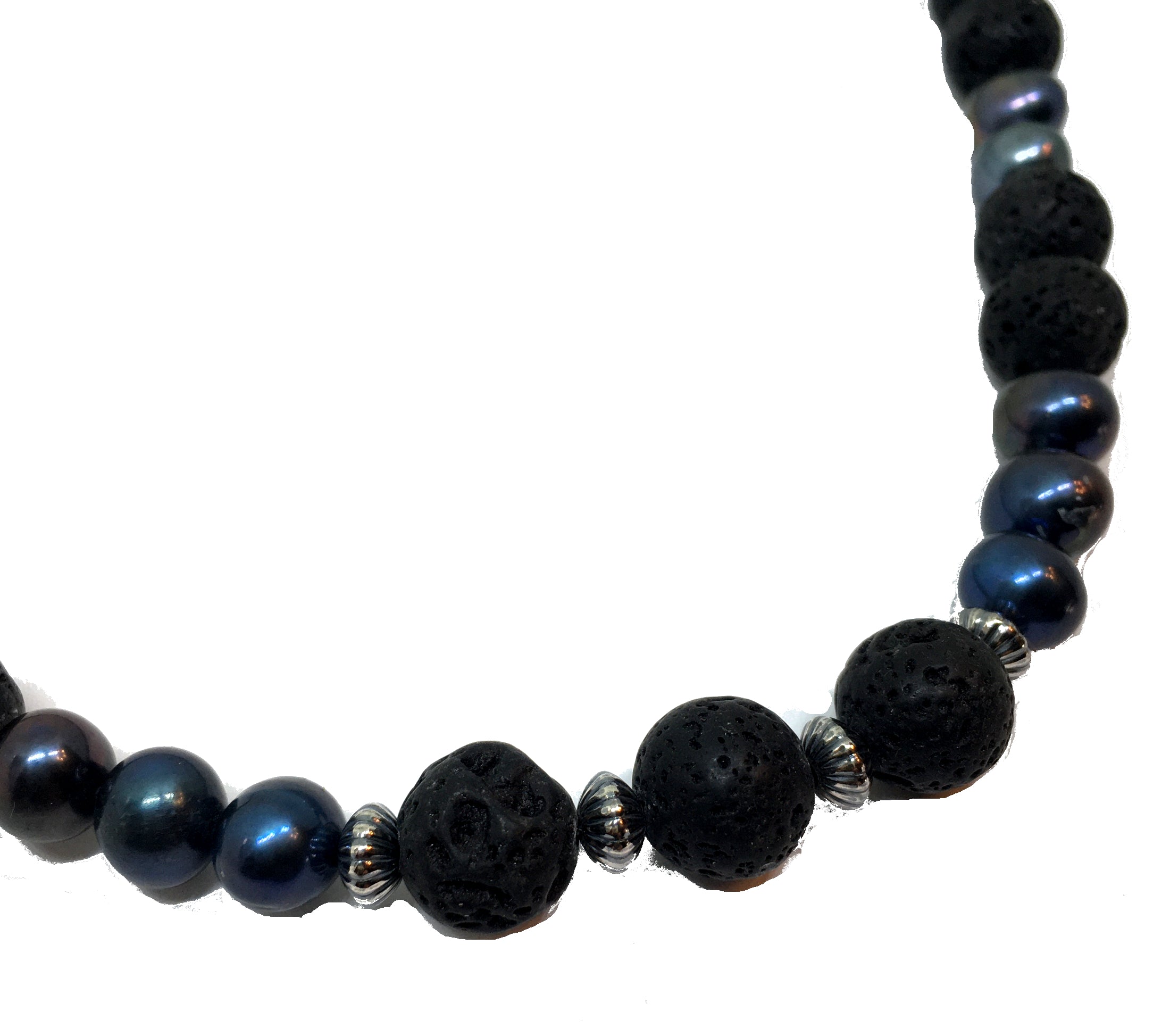 Black Peacock Pearl and Lava Beaded Necklace