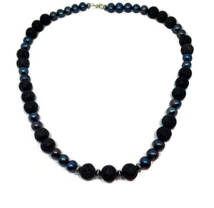 Black Peacock Pearl and Lava Beaded Necklace