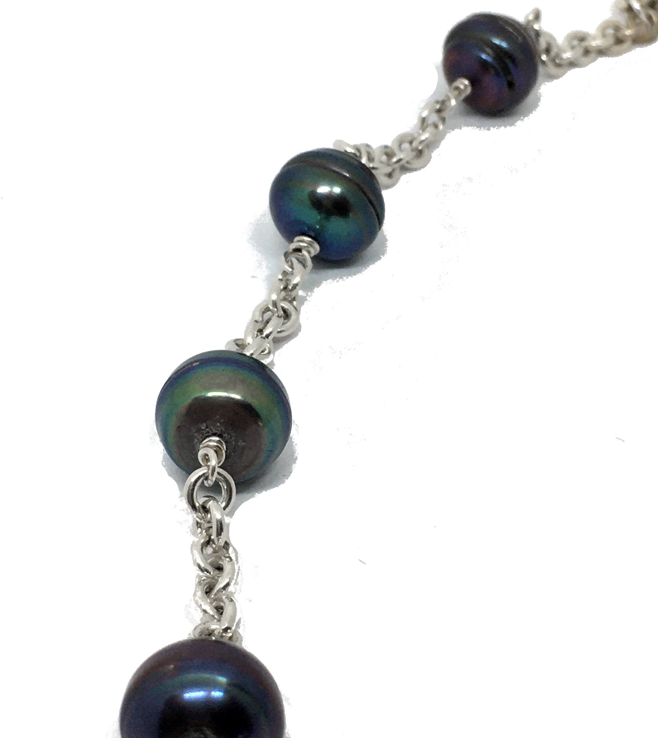 Baroque Peacock Pearl and Sterling Silver Station Bracelet