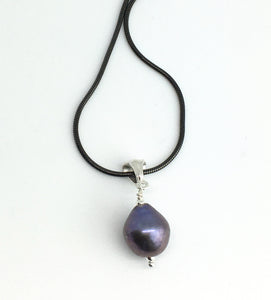 Peacock Pearl Pendant Necklace with Black Sterling Silver Snake Chain