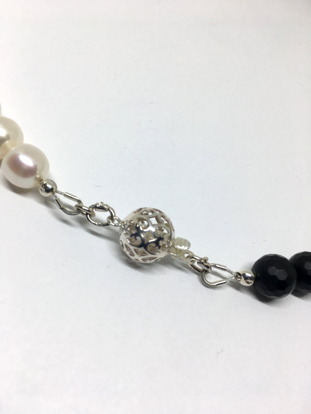 Onyx, Pearl and Diamond Statement Necklace - Asymmetrical Necklace with Mitsuro Hikime