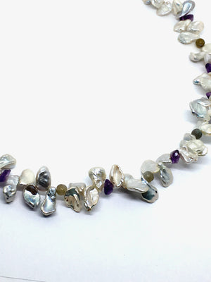 Pearl Petal Necklace with Gemstones