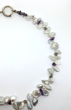 Pearl Petal Necklace with Gemstones
