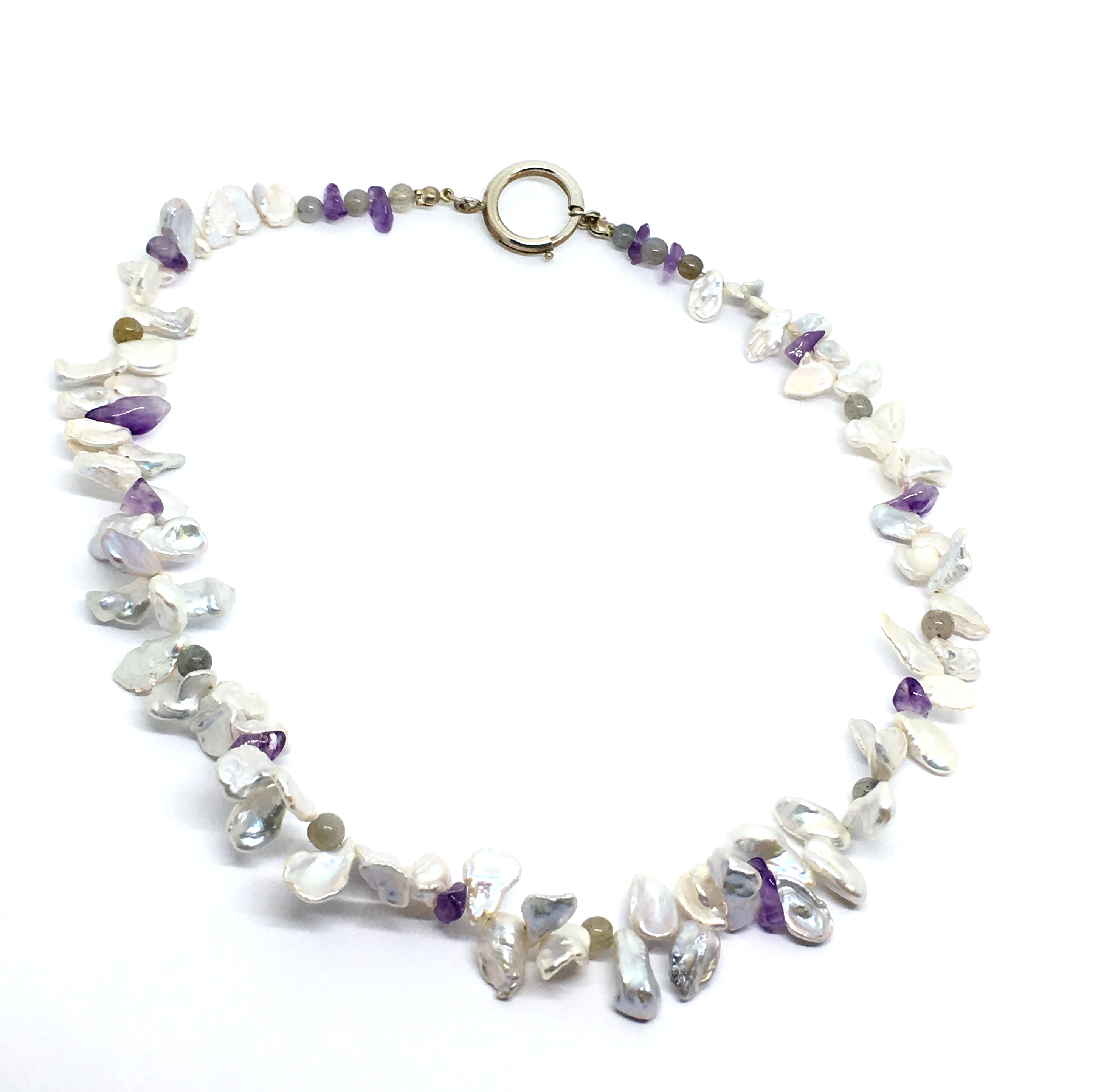 Pearl Petal Necklace with Gemstones