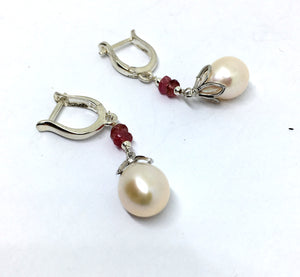 Natural Cultured Pearl and Pink Tourmaline Earrings in Sterling Silver *SOLD*