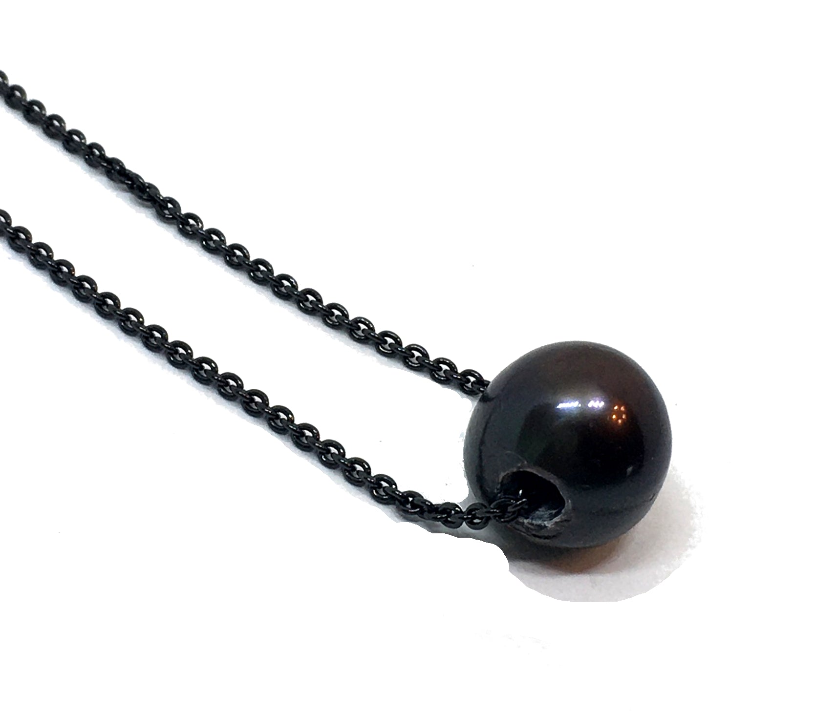 Single Black Pearl on A Black Silver Chain