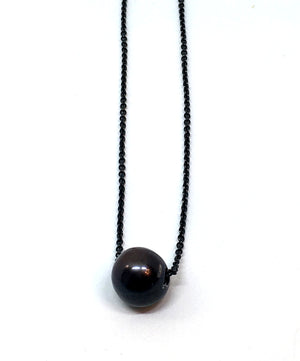 Single Black Pearl on A Black Silver Chain