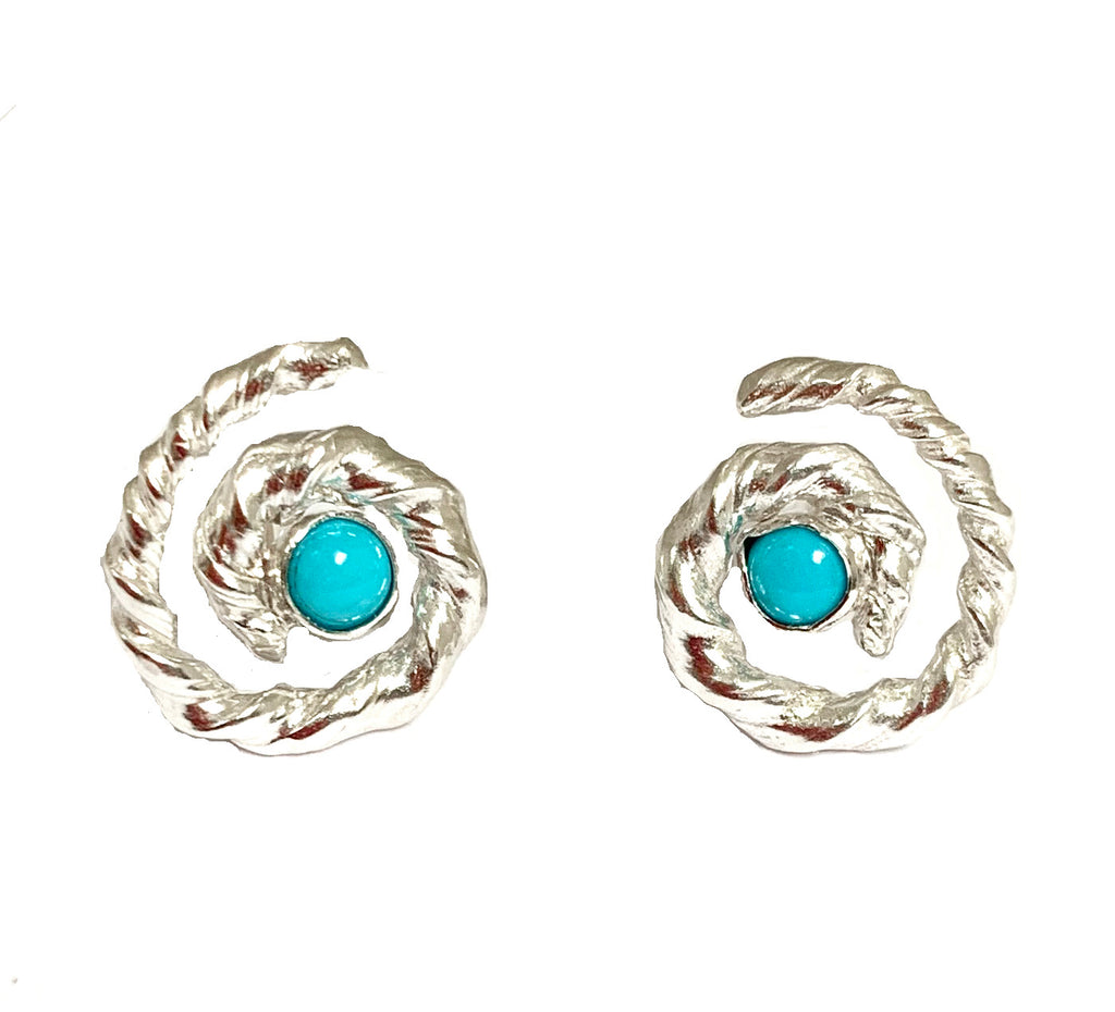 Sleeping Beauty Turquoise Spiral Post Earrings in Sterling Silver