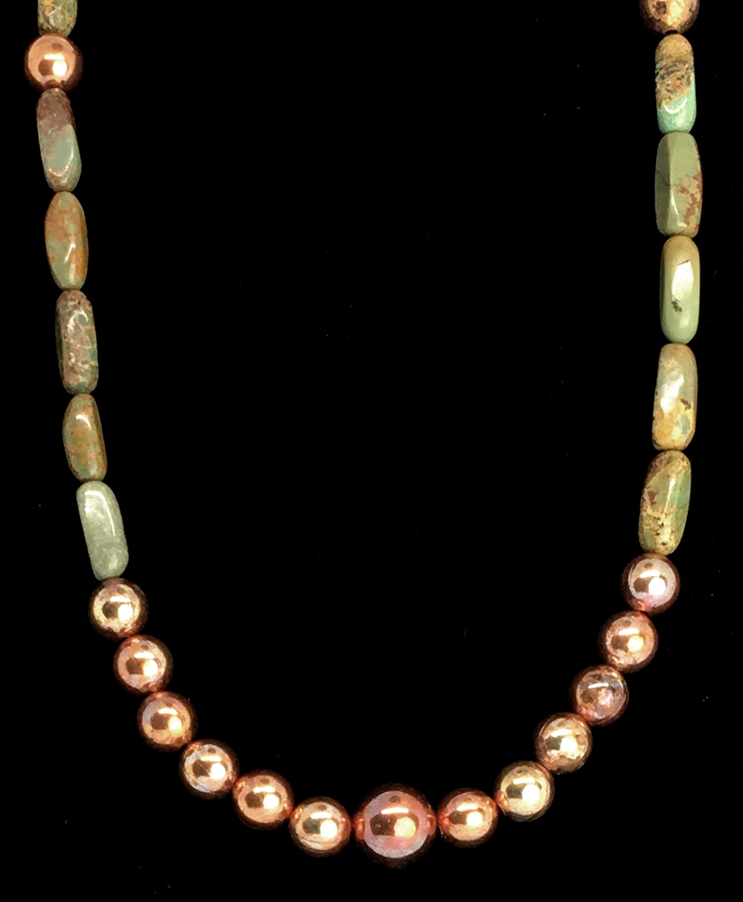 Sonoran Sunset Flame Painted Copper Bead and Turquoise Necklace