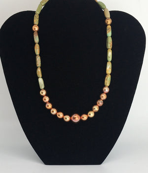 Sonoran Sunset Flame Painted Copper Bead and Turquoise Necklace