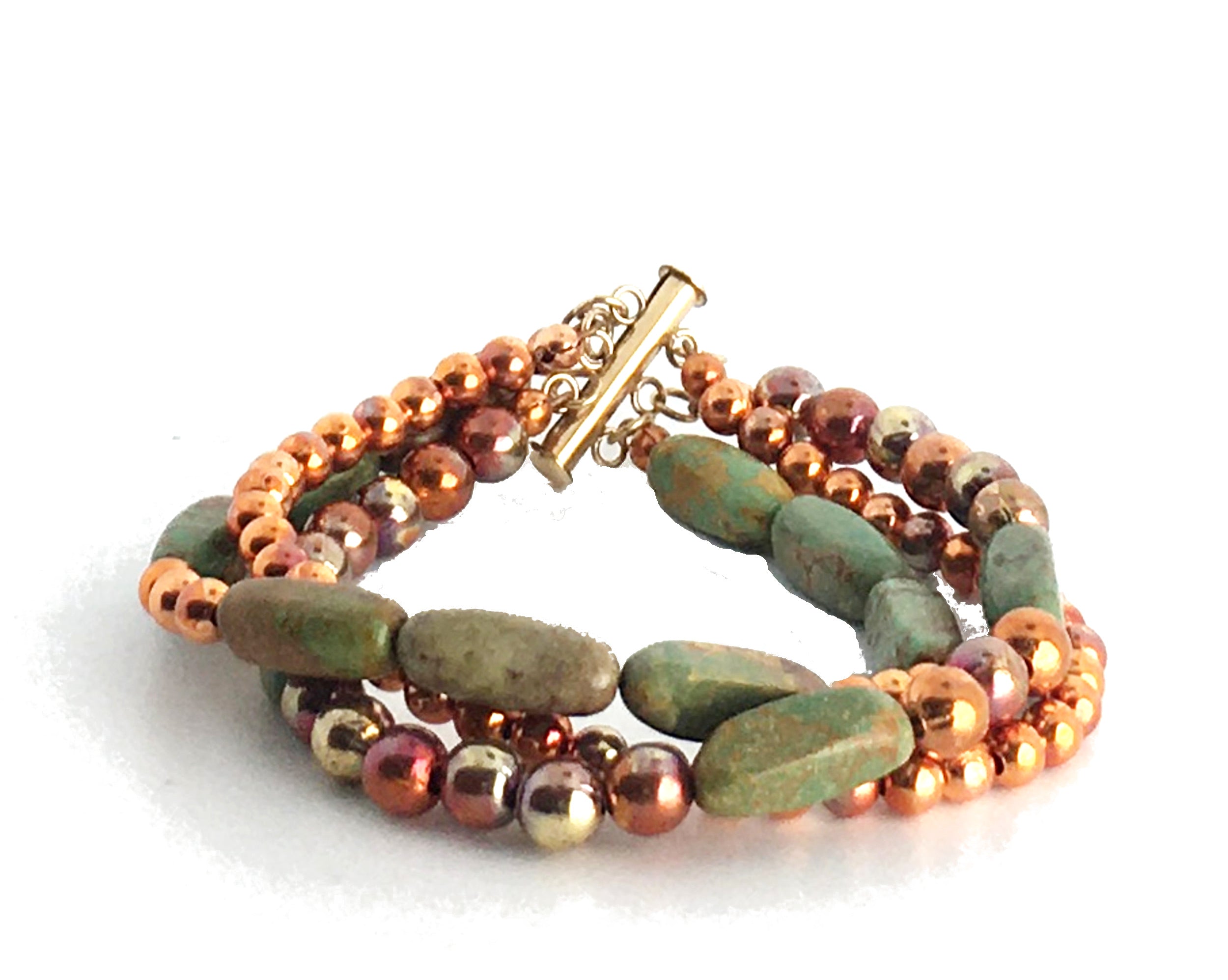 Sonoran Sunset Triple Strand Flamed Copper and Turquoise Bracelet