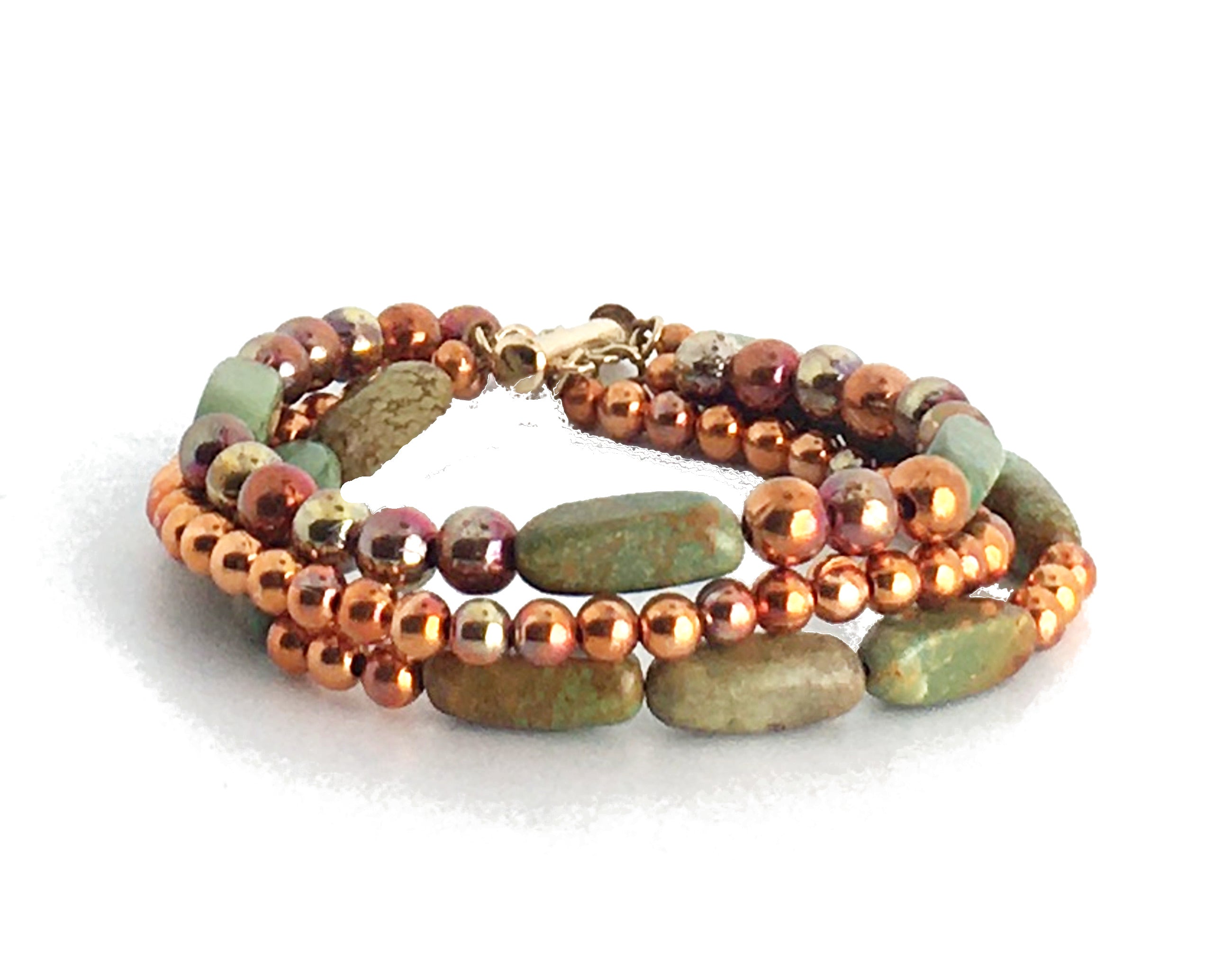 Sonoran Sunset Triple Strand Flamed Copper and Turquoise Bracelet