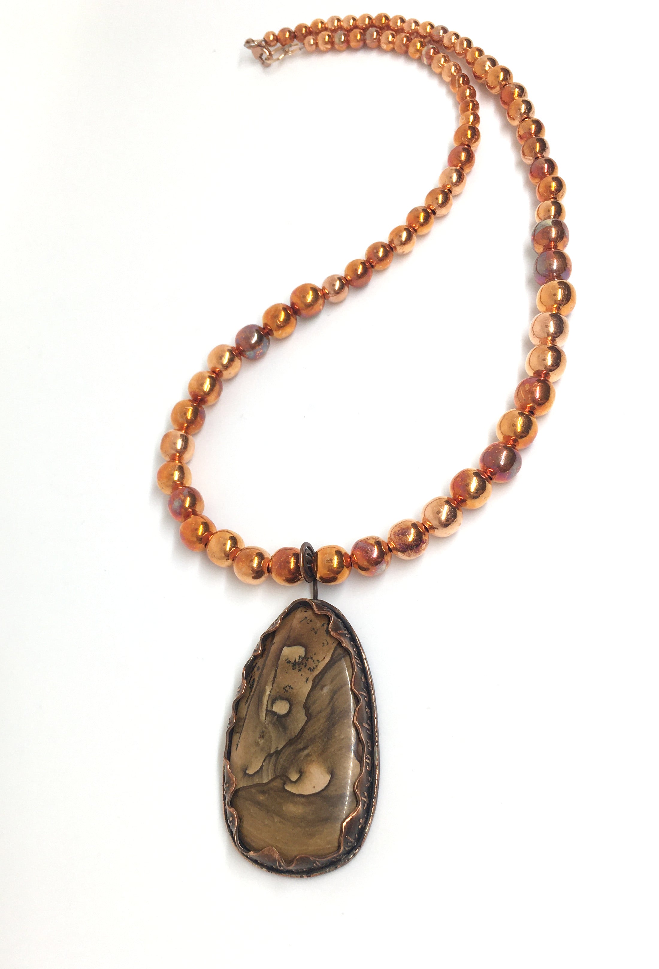 Biggs Jasper and Flame Painted Copper Bead Necklace - Sonoran Sunset Collection