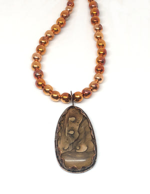 Biggs Jasper and Flame Painted Copper Bead Necklace - Sonoran Sunset Collection
