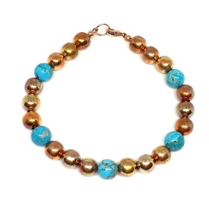 Kingman Turquoise and Flame Painted Copper Bead Bracelet - Sonoran Sunset Collection