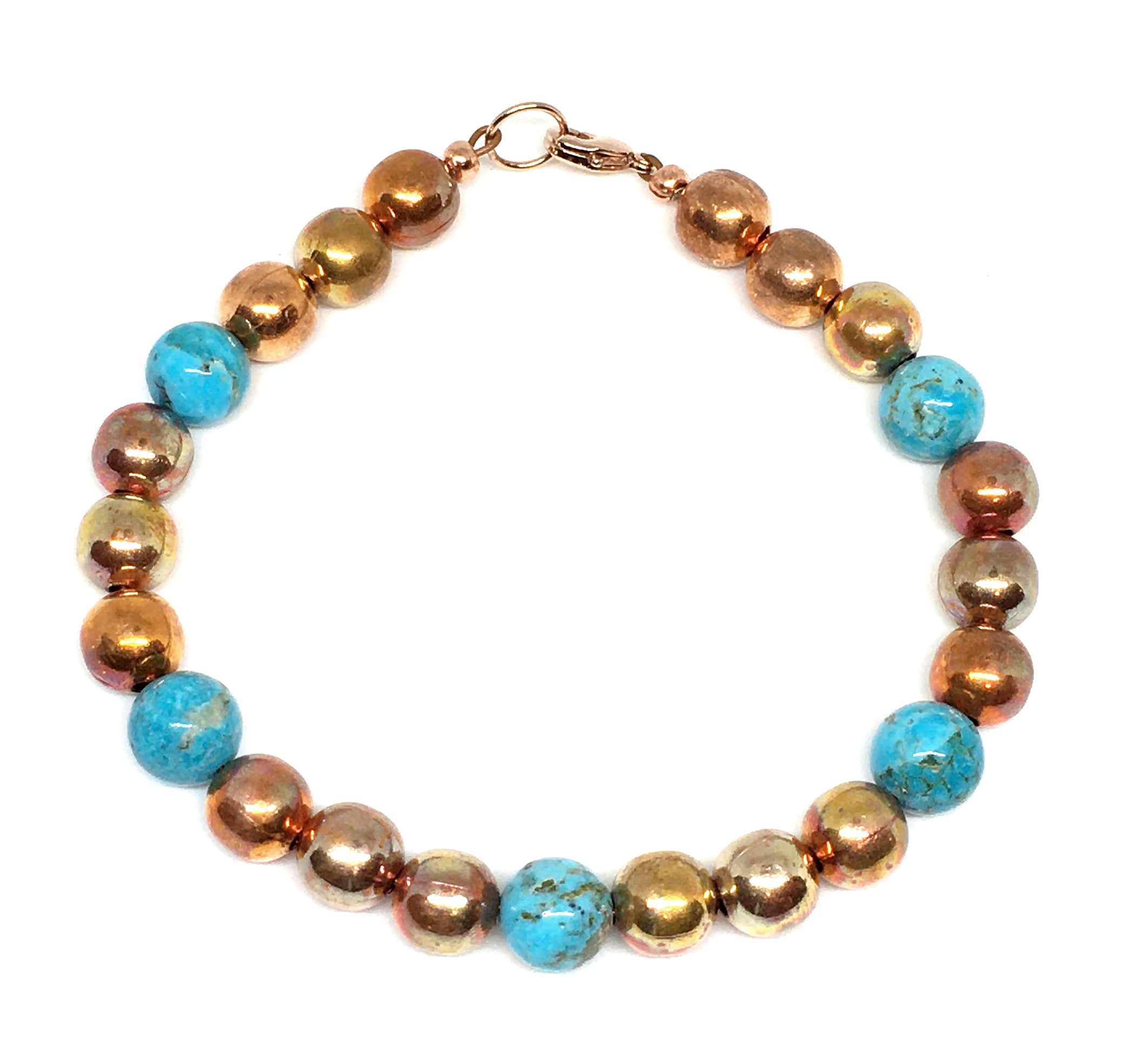 Kingman Turquoise and Flame Painted Copper Bead Bracelet - Sonoran Sunset Collection