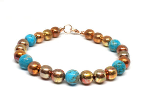 Kingman Turquoise and Flame Painted Copper Bead Bracelet - Sonoran Sunset Collection