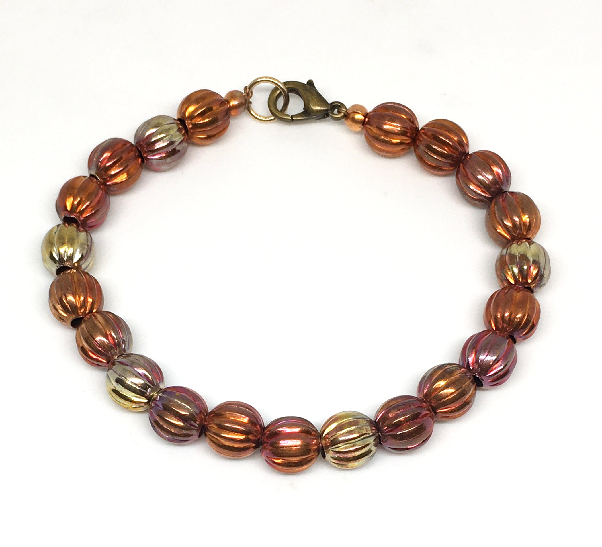 Sonoran Sunset Flame Painted Corrugated Copper Bead Bracelet - Large