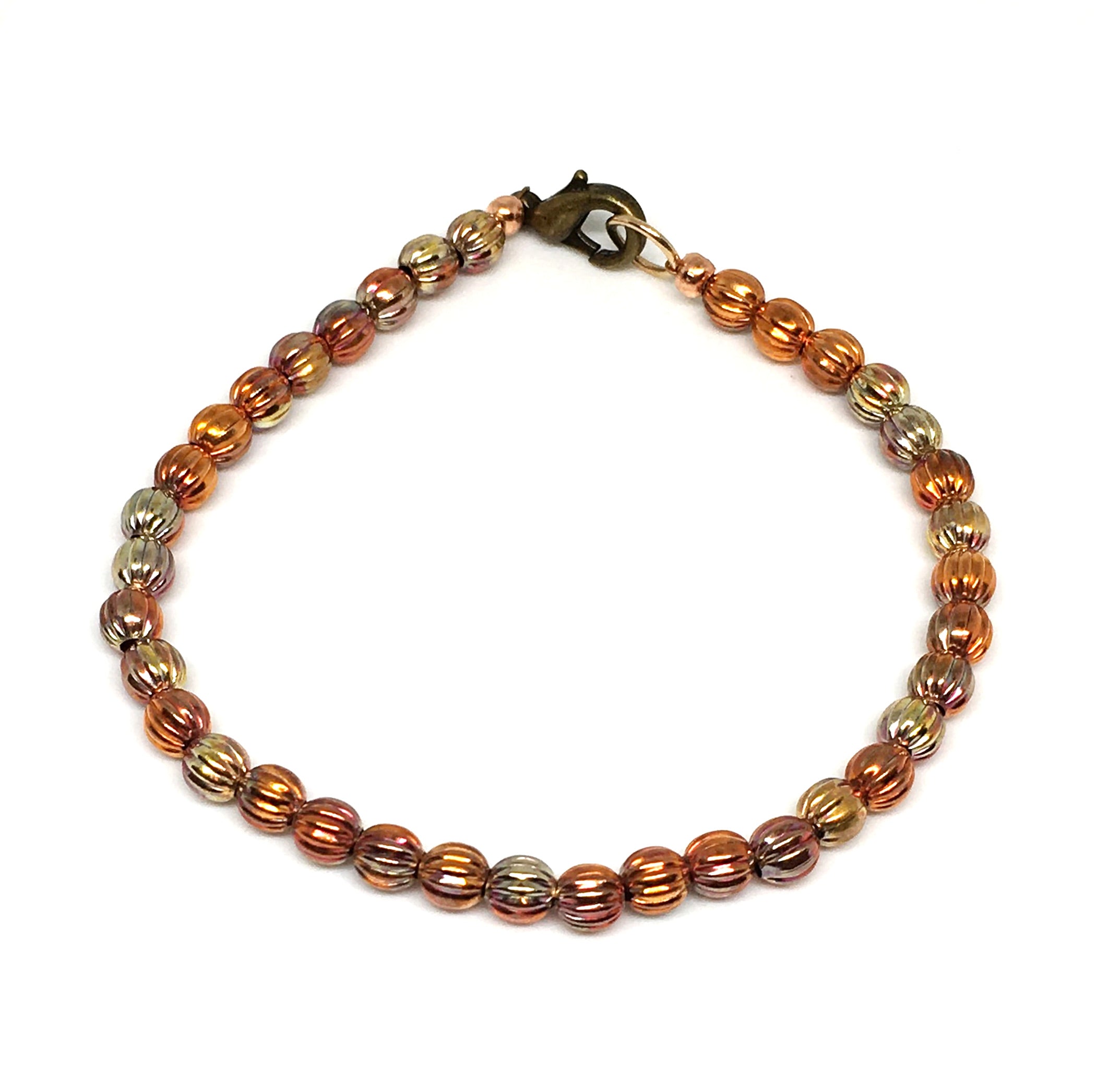 Sonoran Sunset Flame Painted Corrugated Copper Bead Bracelet - Small