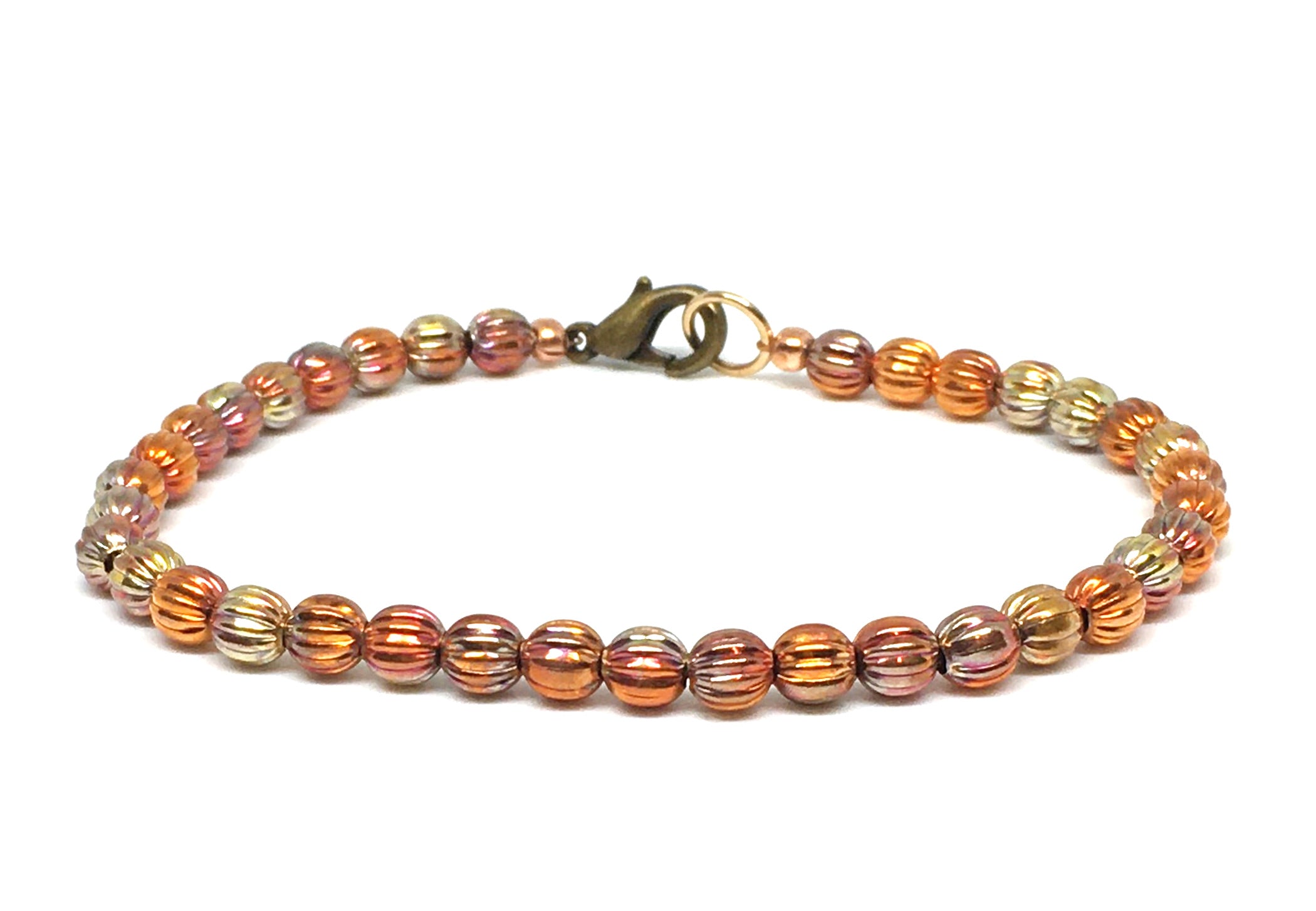 Sonoran Sunset Flame Painted Corrugated Copper Bead Bracelet - Small