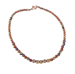 flame painted graduated corrugated copper bead strand necklace