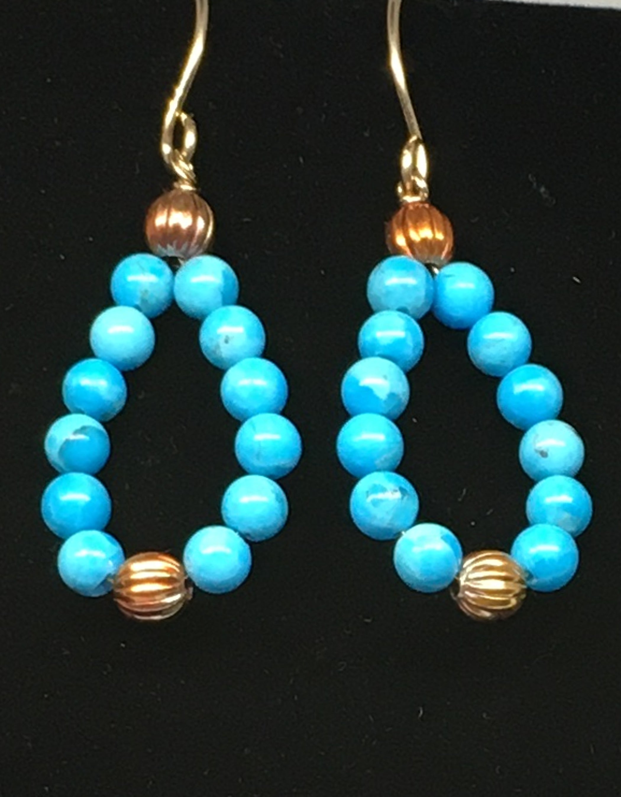 Kingman Turquoise and Flame Painted Copper Bead Hoop Earrings - Sonoran Sunset Collection