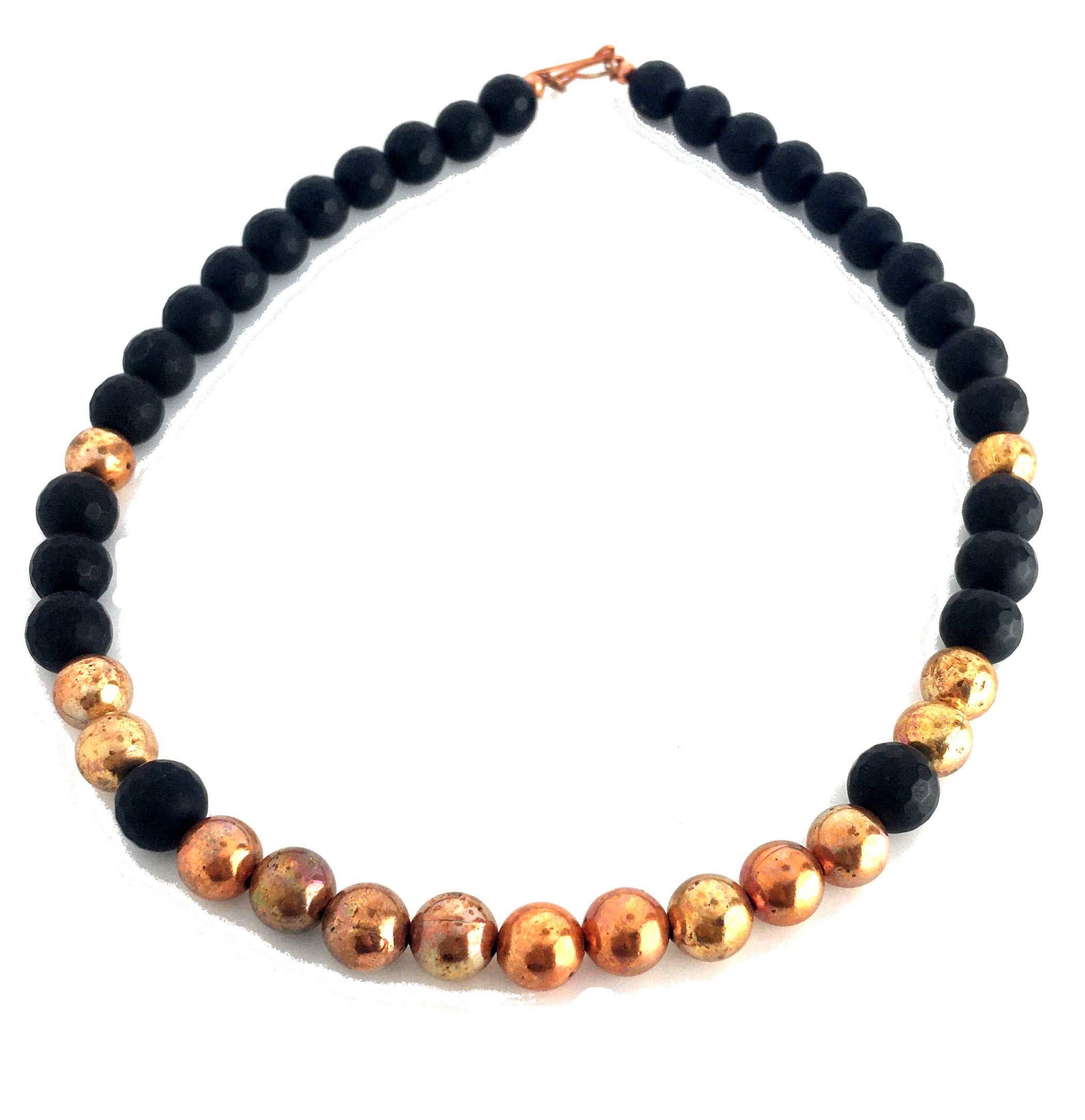 Sonoran Sunset Flame Painted Copper and Onyx Necklace