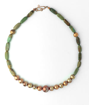 Sonoran Sunset Flame Painted Copper Bead and Turquoise Necklace