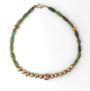 sonoran sunset flame painted copper bead and turquoise necklace