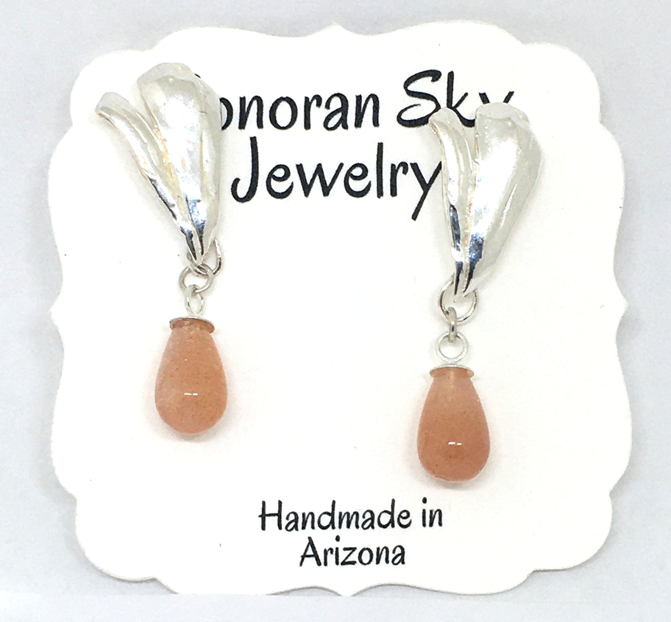 Sunstone Teardrop Earrings with Mitsuro Hikime Sterling Silver Posts